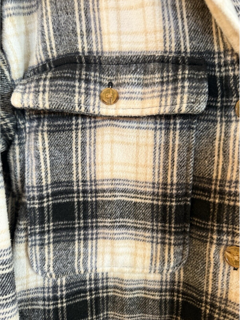 Banana Republic Plaid Shacket Jacket Button Front Pockets Black White Gray Sz S - Picture 5 of 8